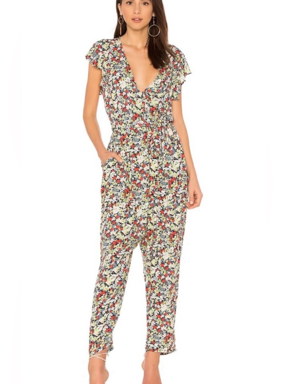 Free People Women’s Ruffle Your Feathers Floral Print Jumpsuit, Size Medium